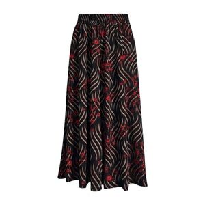 Black and Red Floral Wave Maxi Skirt With Pockets